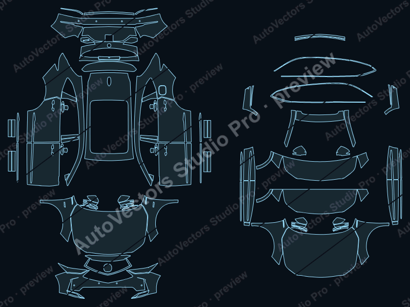 Acura MDX Technology 2024 precut PPF pattern – watermarked preview from the cutting software