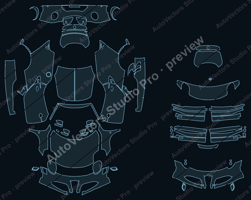Alfa Romeo 4C 2014 spider precut PPF pattern – watermarked preview from the cutting software