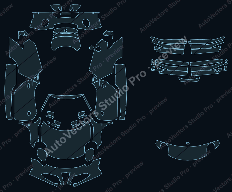 Alfa Romeo 4C Base 2013 precut PPF pattern – watermarked preview from the cutting software