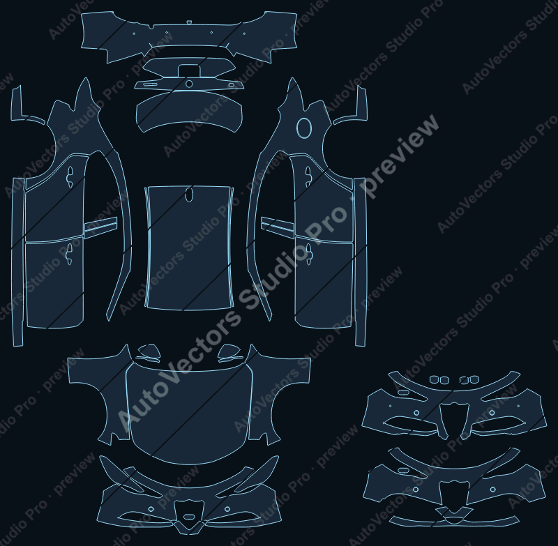 Alfa Romeo Giulia Competizione 2022 precut PPF pattern – watermarked preview from the cutting software