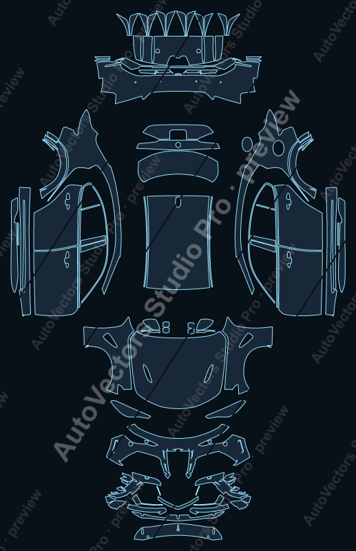 Alfa Romeo Giulia GTA 2022 precut PPF pattern – watermarked preview from the cutting software