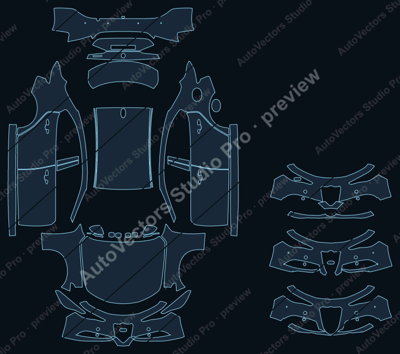 Alfa Romeo Giulia Sprint 2021 precut PPF pattern – watermarked preview from the cutting software
