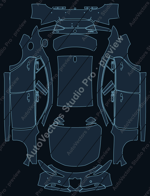 Alfa Romeo Giulia Super-Base 2016 precut PPF pattern – watermarked preview from the cutting software