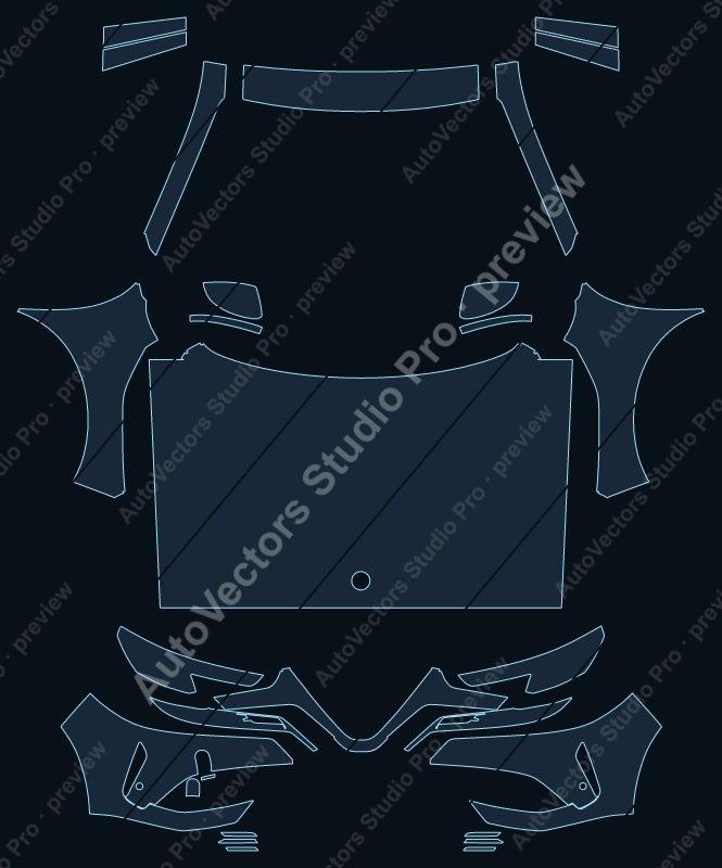 Alfa Romeo Junior Ibrida 2025 front kit precut PPF pattern – watermarked preview from the cutting software