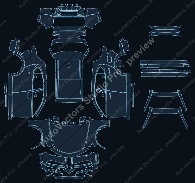 Alfa Romeo Stelvio Intensa 2025 precut PPF pattern – watermarked preview from the cutting software