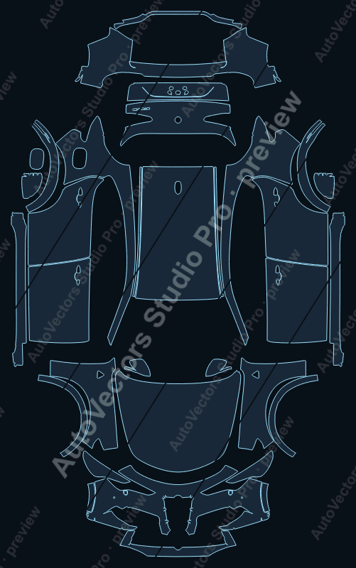 Alfa Romeo Stelvio Quadrifoglio 2018 precut PPF pattern – watermarked preview from the cutting software
