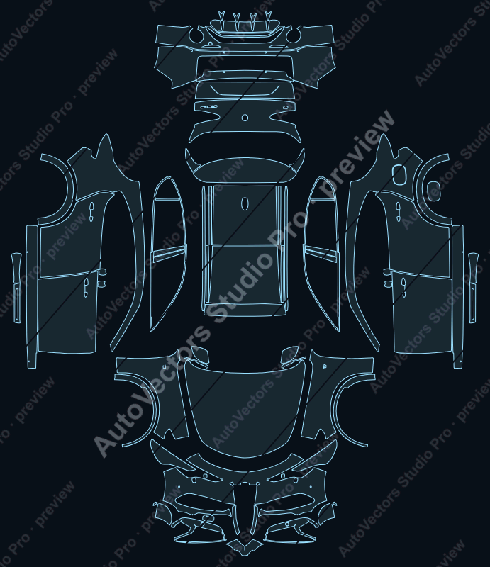 Alfa Romeo Stelvio Ti 2019 precut PPF pattern – watermarked preview from the cutting software