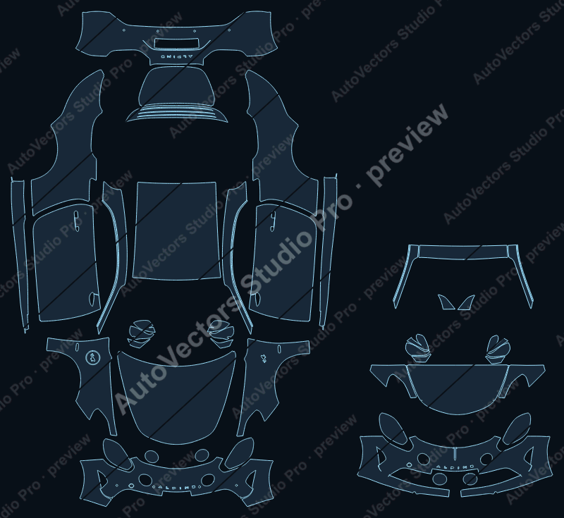 Alpine A110 AEF GT Facelift 2022 coupe precut PPF pattern – watermarked preview from the cutting software
