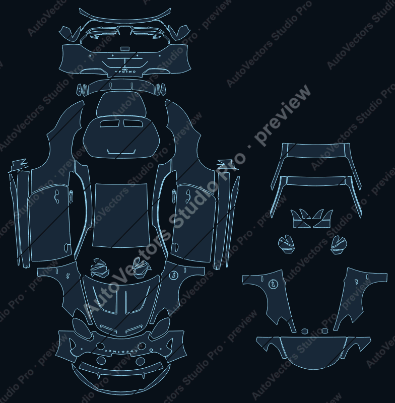 Alpine A110 AEF R 70 Facelift 2026 coupe precut PPF pattern – watermarked preview from the cutting software