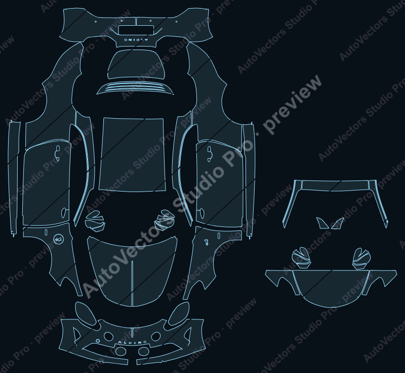 Alpine A110 Base 2017 coupe precut PPF pattern – watermarked preview from the cutting software
