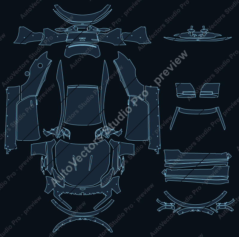 Aston Martin DB12 2023 coupe full kit precut PPF pattern – watermarked preview from the cutting software