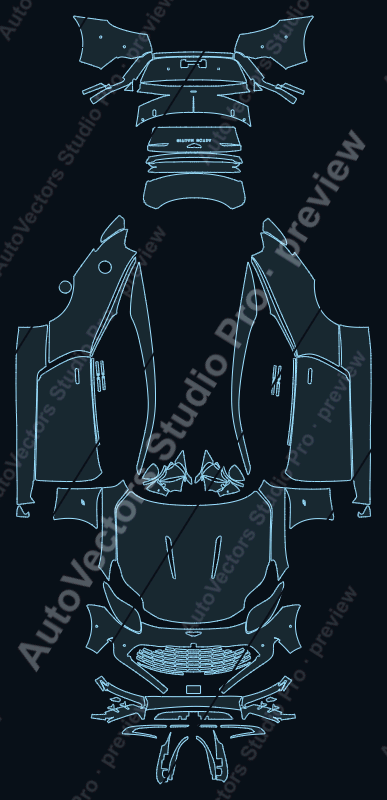 Aston Martin DB12 AM5 S 2026 coupe precut PPF pattern – watermarked preview from the cutting software