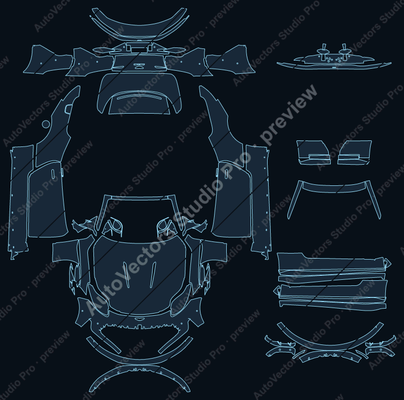 Aston Martin DB12 Volante 2023 convertible full kit precut PPF pattern – watermarked preview from the cutting software