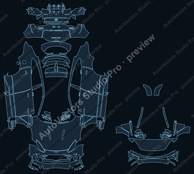 Aston Martin DBX 707 2022 SUV full kit precut PPF pattern – watermarked preview from the cutting software