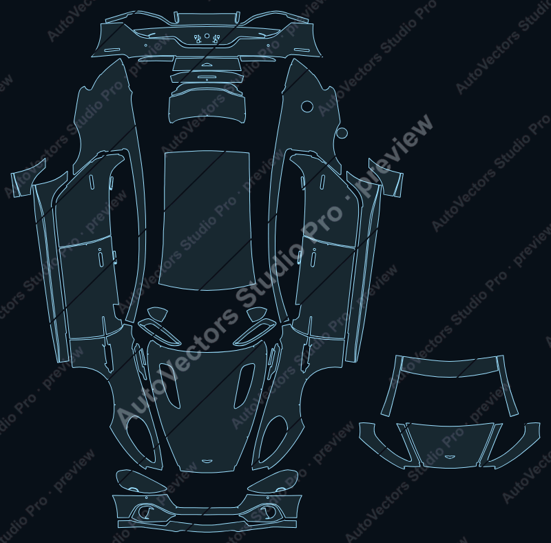 Aston Martin Rapide AMR 2019 sedan full kit precut PPF pattern – watermarked preview from the cutting software