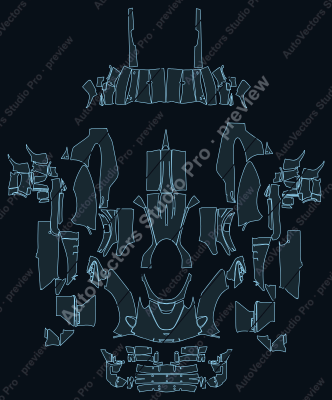 Aston Martin Valkyrie 2021 coupe precut PPF pattern – watermarked preview from the cutting software