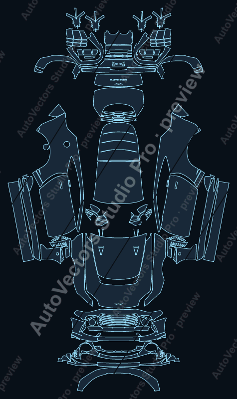 Aston Martin Valour 2023 coupe full kit precut PPF pattern – watermarked preview from the cutting software