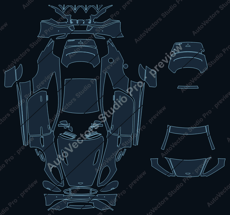 Aston Martin Vanquish Base S 2018 coupe full kit precut PPF pattern – watermarked preview from the cutting software