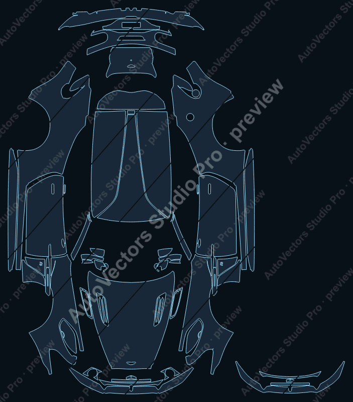 Aston Martin Vanquish Zagato 2018 shooting brake full kit precut PPF pattern – watermarked preview from the cutting software