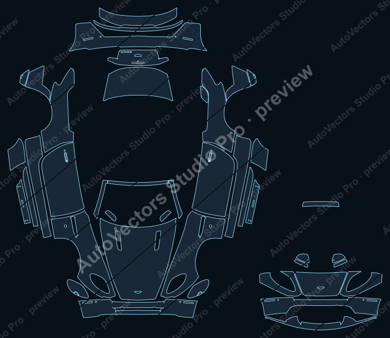 Aston Martin Vantage Base AND S 2006 roadster precut PPF pattern – watermarked preview from the cutting software
