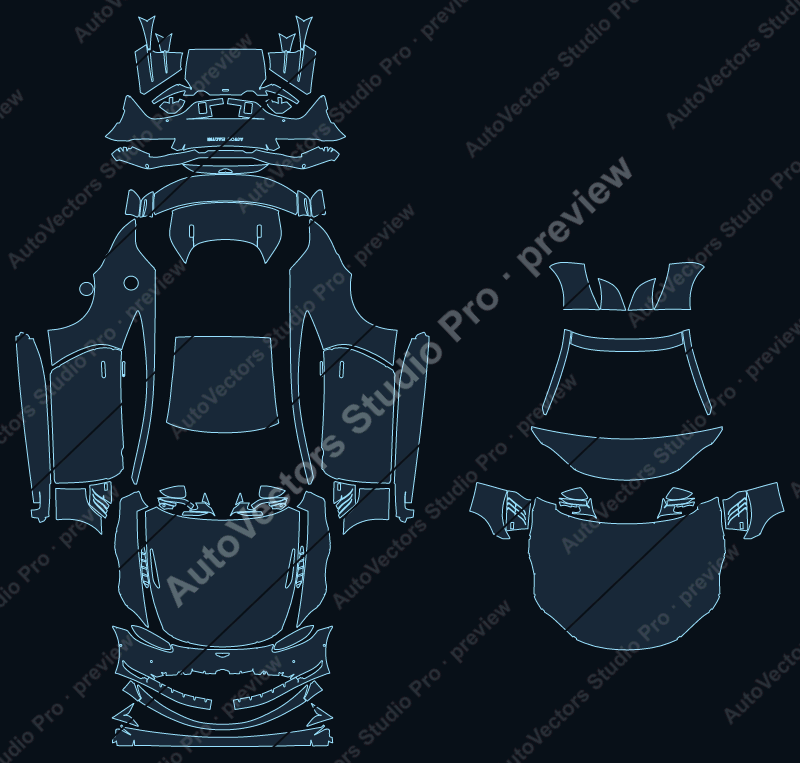 Aston Martin Vantage F1 Edition 2021 coupe full kit precut PPF pattern – watermarked preview from the cutting software