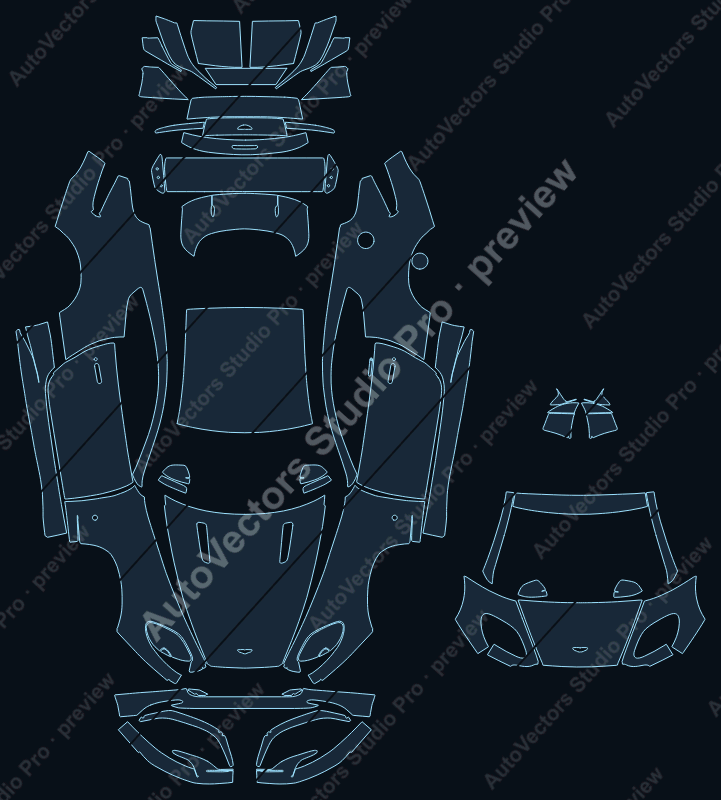 Aston Martin Vantage GT8 2016 coupe full kit precut PPF pattern – watermarked preview from the cutting software