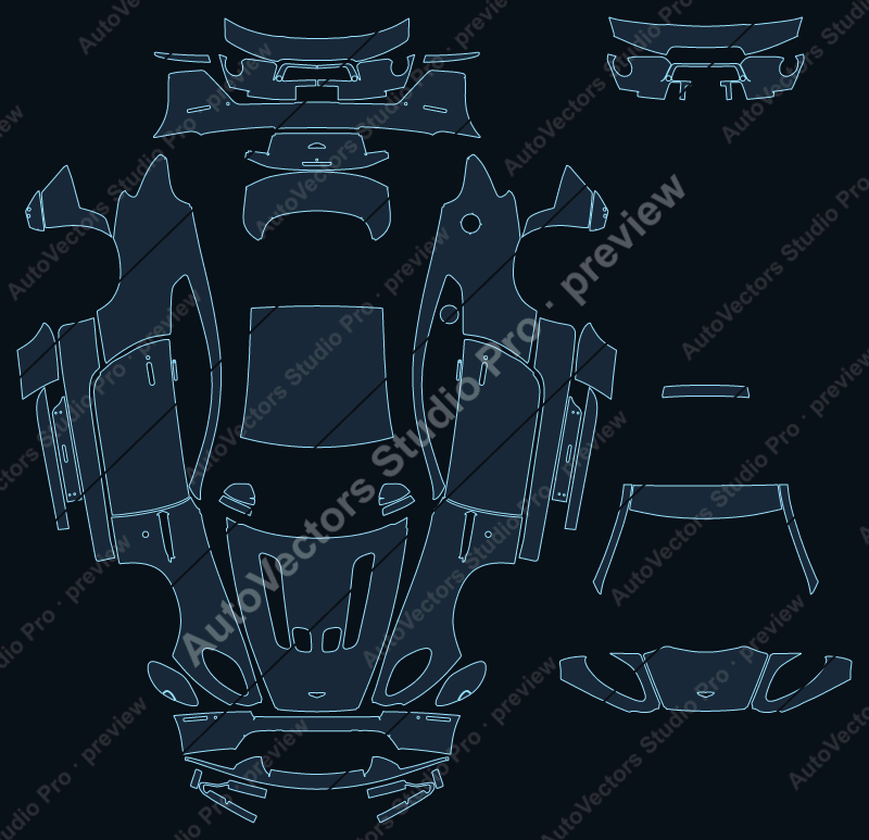 Aston Martin Vantage V12 2009 coupe precut PPF pattern – watermarked preview from the cutting software