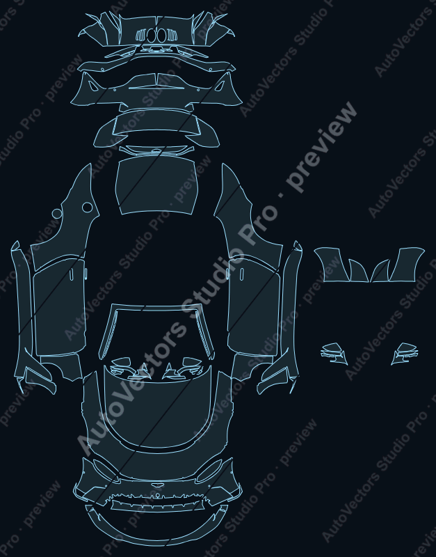 Aston Martin Vantage V12 2022 roadster full kit precut PPF pattern – watermarked preview from the cutting software