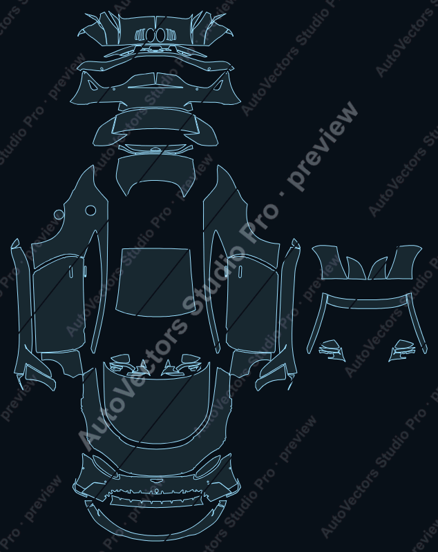 Aston Martin Vantage V12 2022 coupe full kit precut PPF pattern – watermarked preview from the cutting software