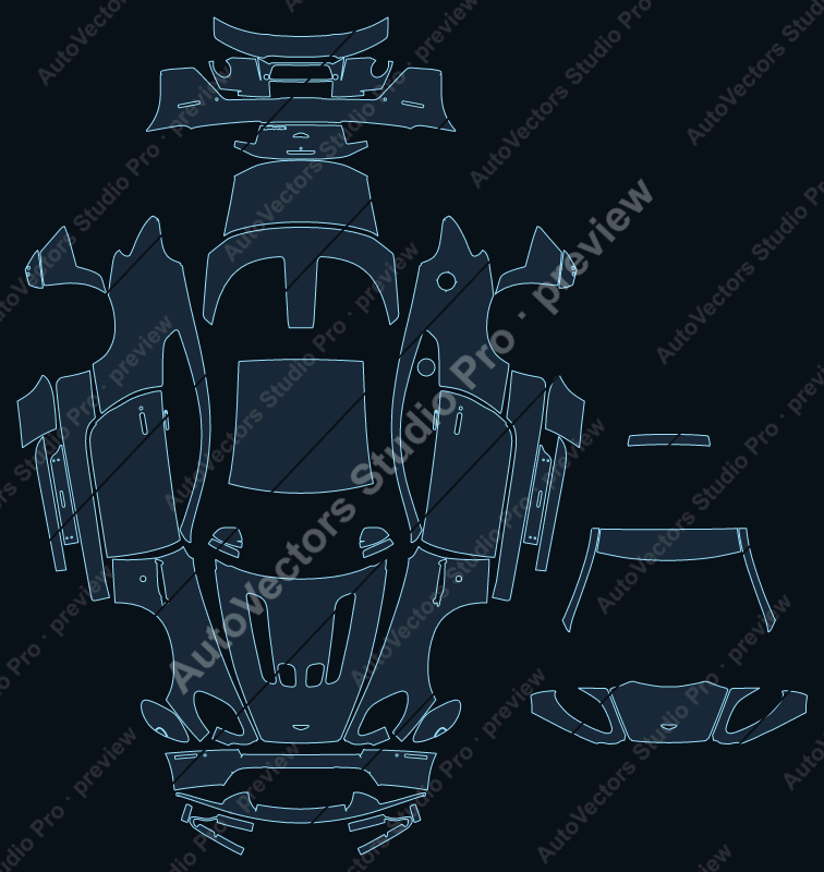 Aston Martin Vantage V12 S 2013 coupe full kit precut PPF pattern – watermarked preview from the cutting software