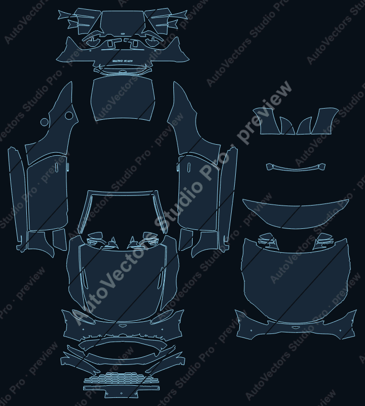 Aston Martin Vantage V8 2021 roadster full kit precut PPF pattern – watermarked preview from the cutting software