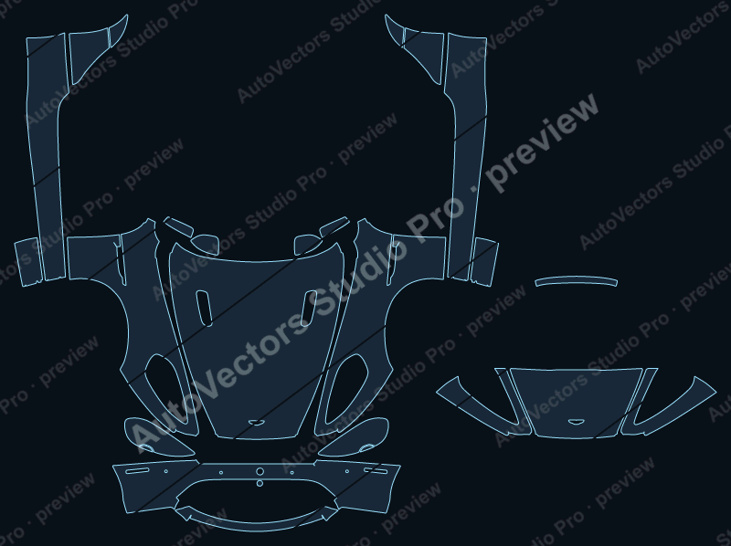 Aston Martin Virage Volante 2011 convertible front kit precut PPF pattern – watermarked preview from the cutting software