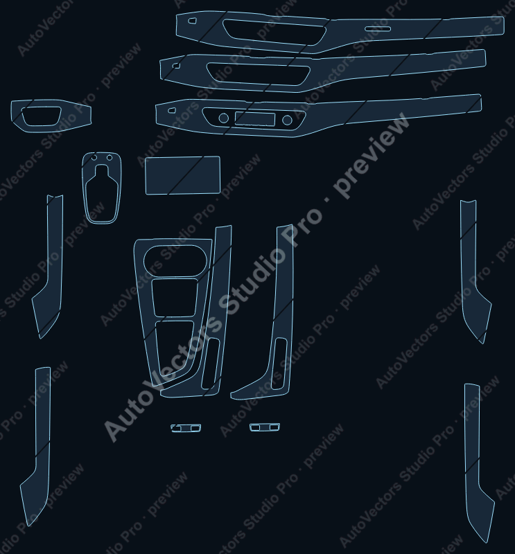 Audi A4L Base 2017 precut interior protection film pattern – watermarked preview from the cutting software