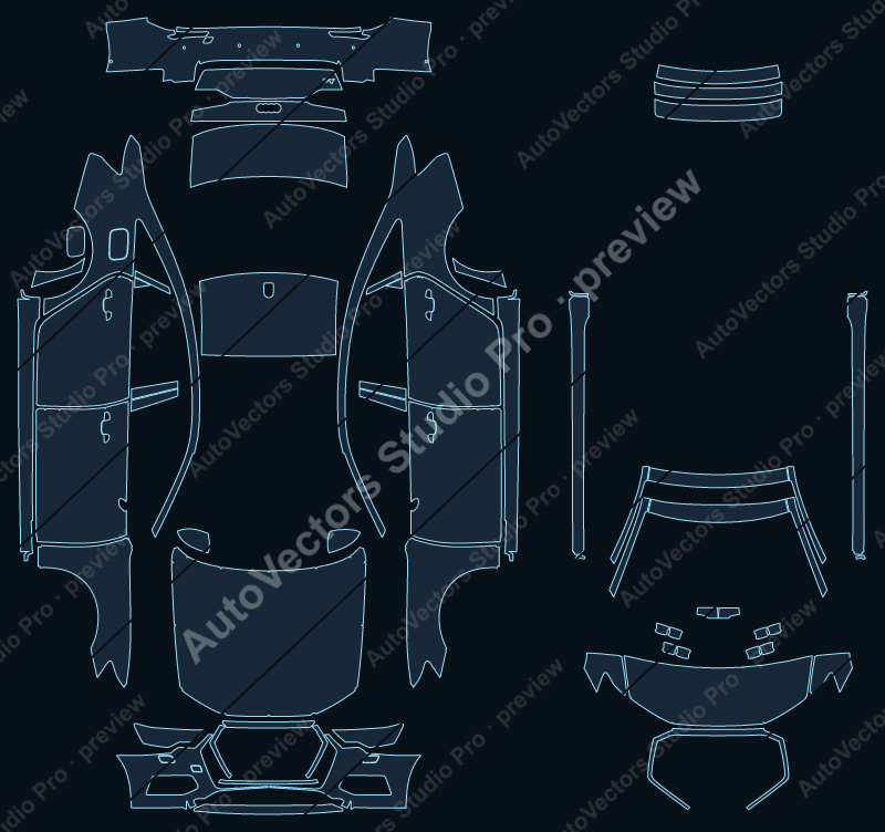 Audi A6 Base C8 2019 sedan precut PPF pattern – watermarked preview from the cutting software