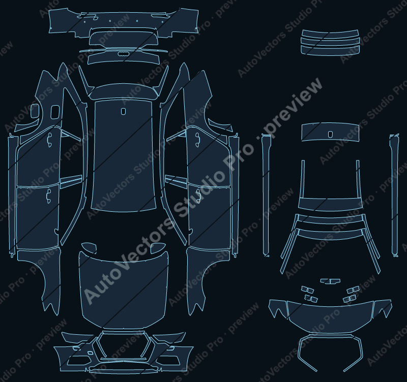Audi A6 Base C8 2019 avant precut PPF pattern – watermarked preview from the cutting software
