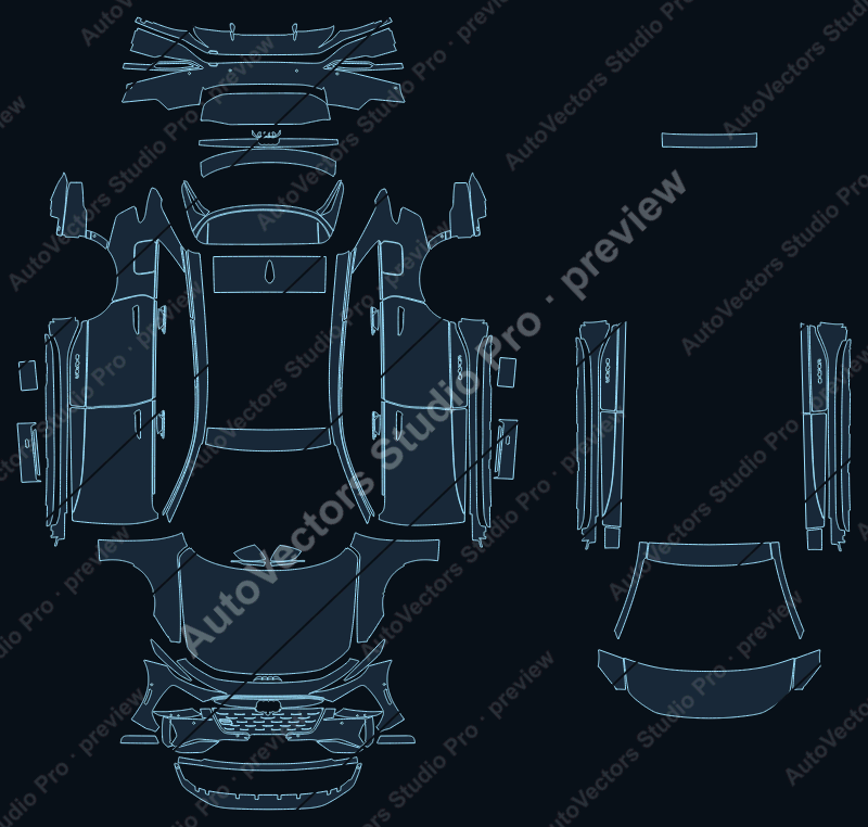 Audi A6 e-tron GH 2025 avant precut PPF pattern – watermarked preview from the cutting software