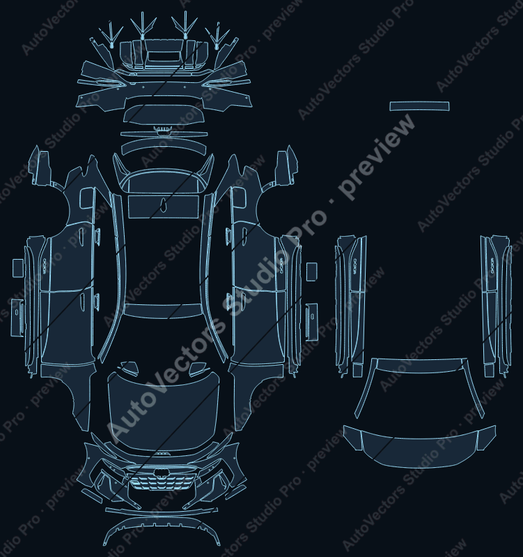 Audi A6 e-tron GH5 S Line 2025 avant precut PPF pattern – watermarked preview from the cutting software