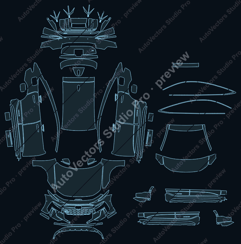 Audi A6 e-tron GHA S Line 2025 sportback precut PPF pattern – watermarked preview from the cutting software