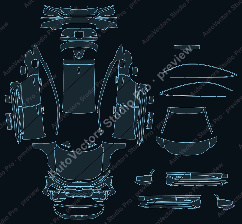 Audi A6 e-tron GHA Sport 2025 sportback precut PPF pattern – watermarked preview from the cutting software