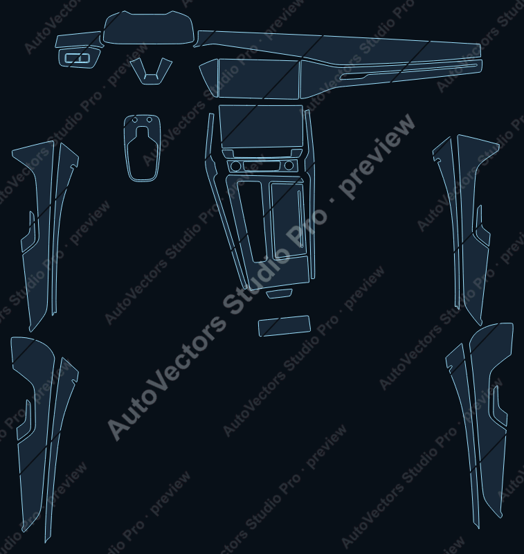 Audi A7 Base 2019 precut interior protection film pattern – watermarked preview from the cutting software