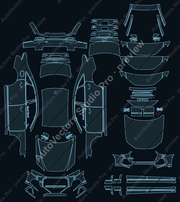 Audi A8 4N Sport Facelift 2022 sedan precut PPF pattern – watermarked preview from the cutting software