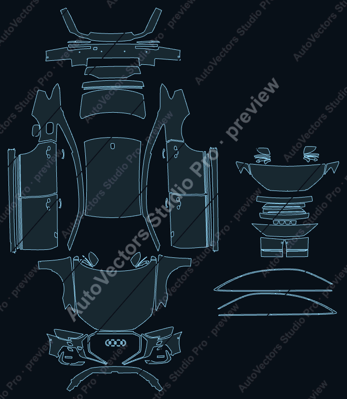 Audi A8 D5 Facelift 2022 sedan precut PPF pattern – watermarked preview from the cutting software