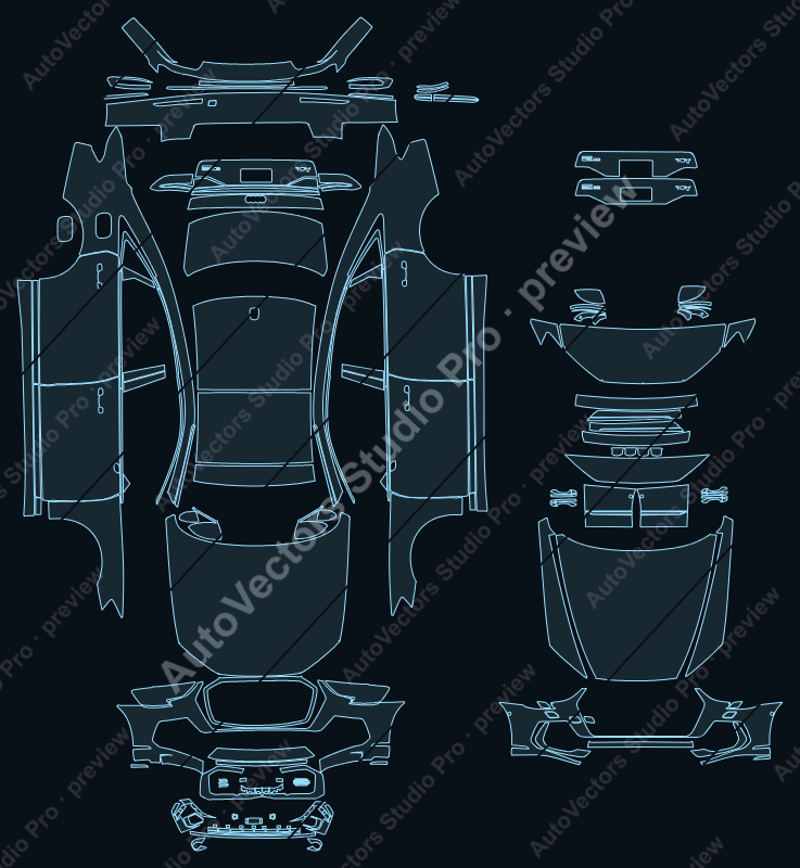 Audi A8 L D5 Facelift 2022 sedan precut PPF pattern – watermarked preview from the cutting software