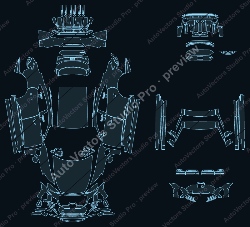 Audi e-tron GT RS J1 2022 sedan precut PPF pattern – watermarked preview from the cutting software