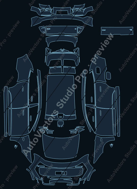 Audi E5 2026 sportback precut PPF pattern – watermarked preview from the cutting software