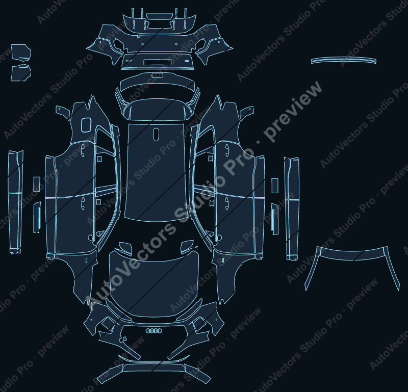 Audi Q3 Base 2026 precut PPF pattern – watermarked preview from the cutting software