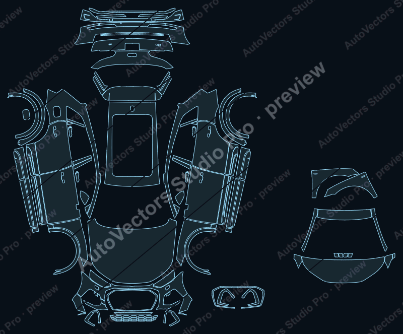 Audi Q5 S-Line FYB 2020 SUV precut PPF pattern – watermarked preview from the cutting software