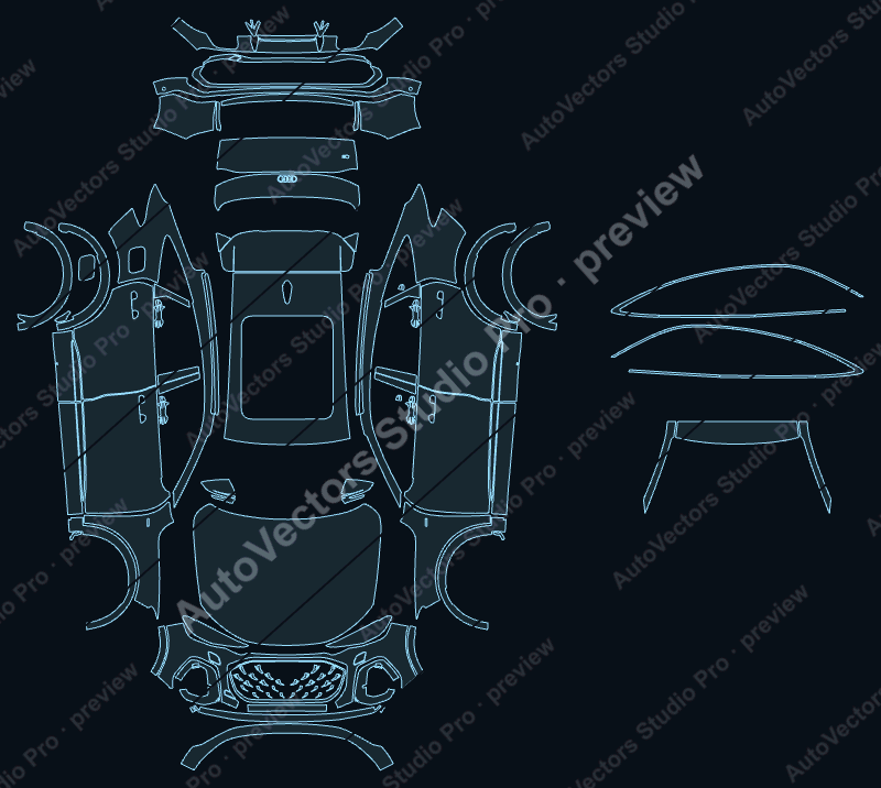 Audi Q5 S-Line GU 2025 sportback precut PPF pattern – watermarked preview from the cutting software