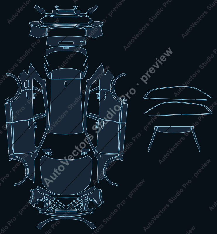 Audi Q5 S-Line GU 2025 SUV precut PPF pattern – watermarked preview from the cutting software