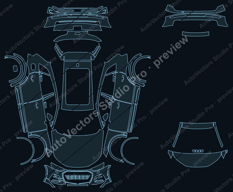 Audi Q5 Sport FYB 2020 SUV precut PPF pattern – watermarked preview from the cutting software